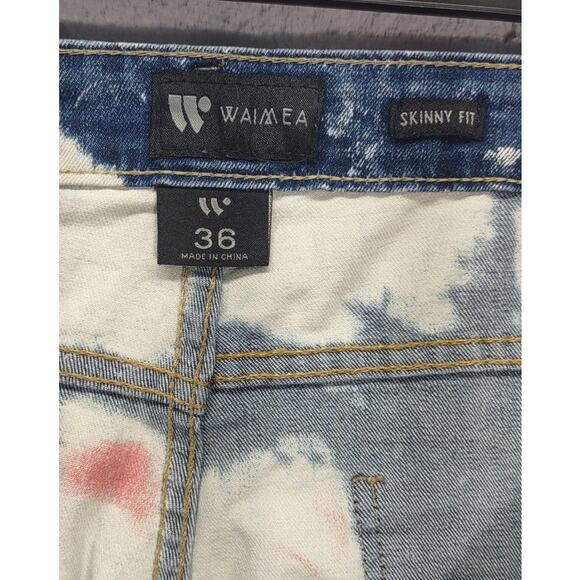 Waimea Mens Distressed Skinny Slim Red Wash Spandex Stretch Denim Jeans - Picture 8 of 10